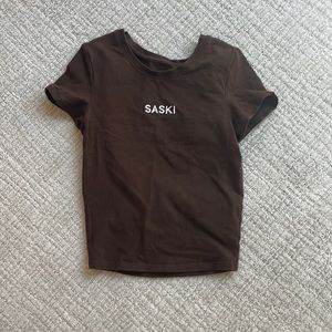 Saski Collection chocolate brown logo tshirt size XS